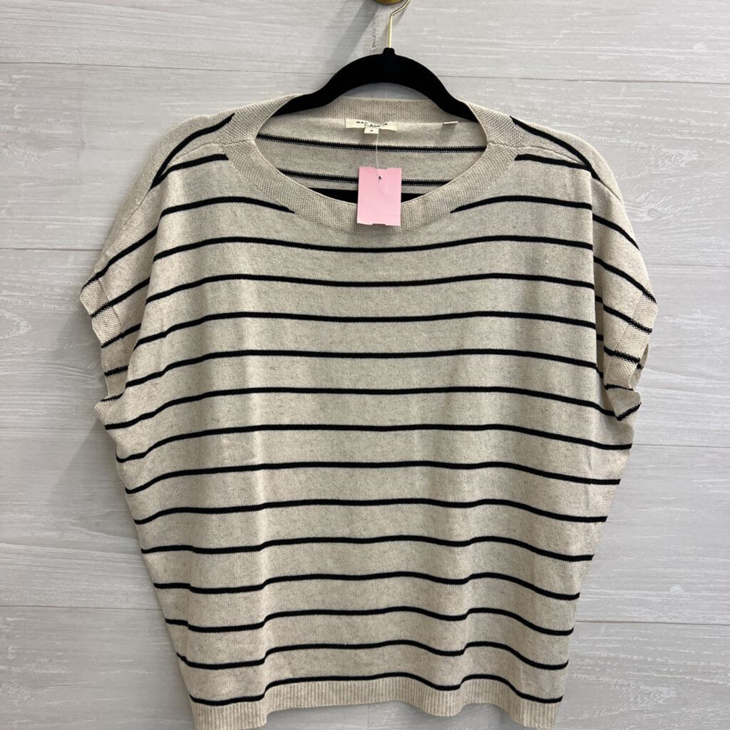 Max Studio Beige/ Black Striped Short Sleeve Top Small