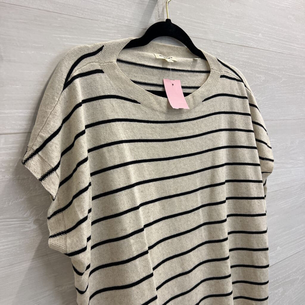 Max Studio Beige/ Black Striped Short Sleeve Top Small