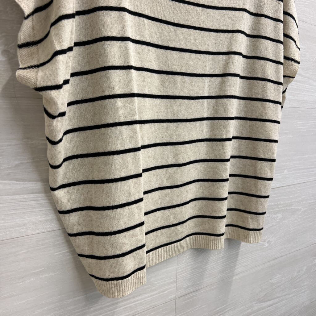 Max Studio Beige/ Black Striped Short Sleeve Top Small