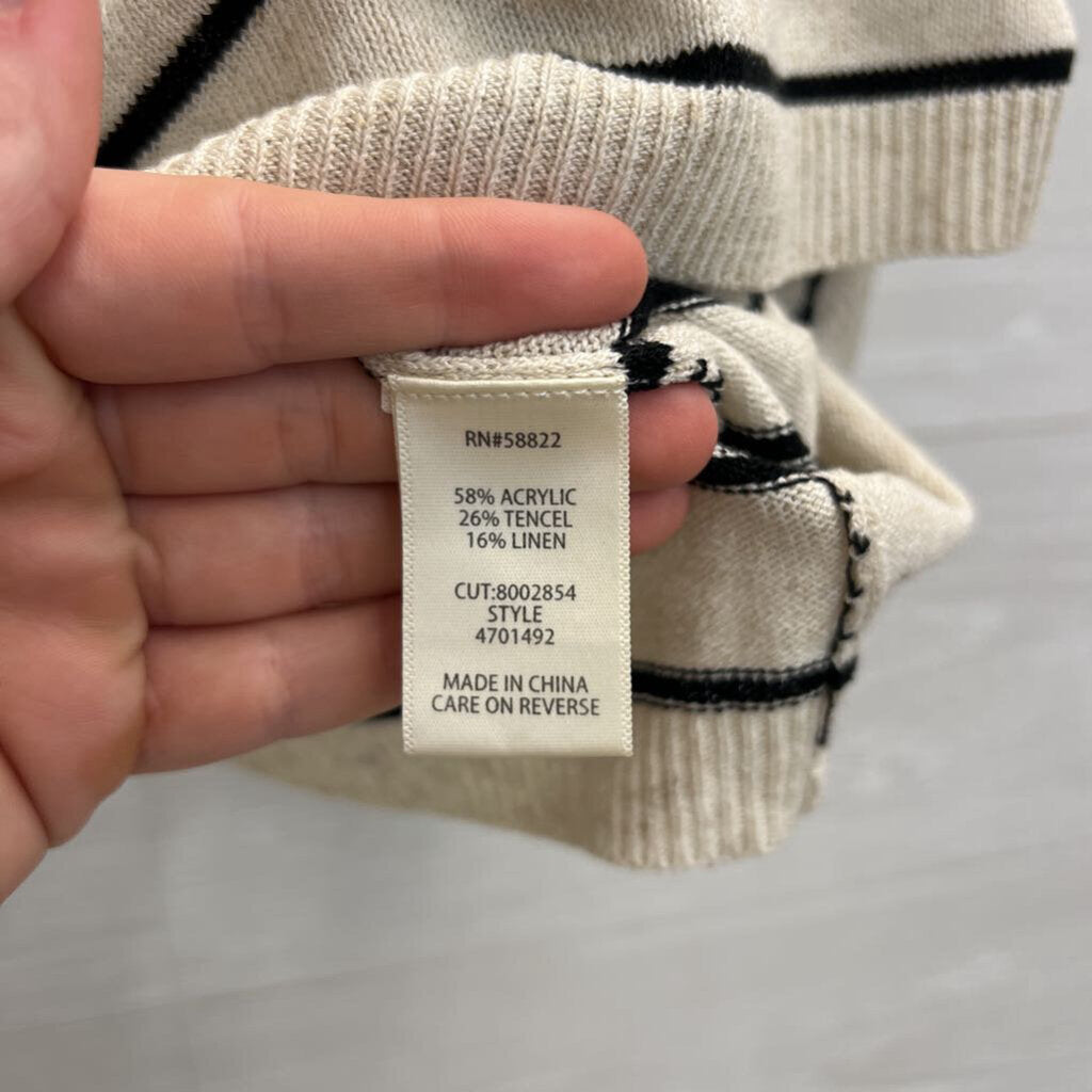 Max Studio Beige/ Black Striped Short Sleeve Top Small