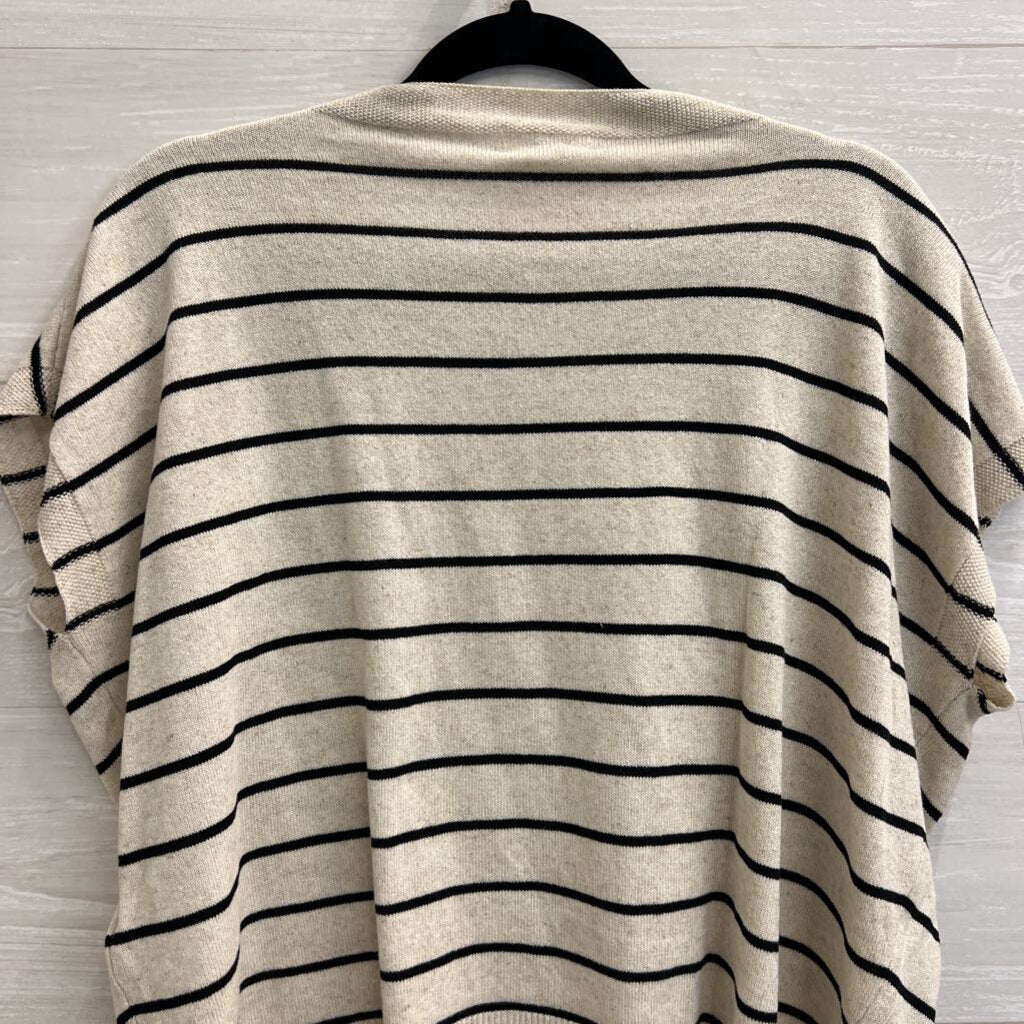 Max Studio Beige/ Black Striped Short Sleeve Top Small