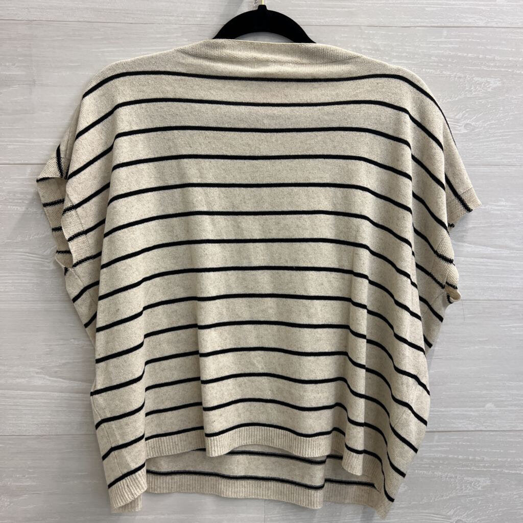 Max Studio Beige/ Black Striped Short Sleeve Top Small