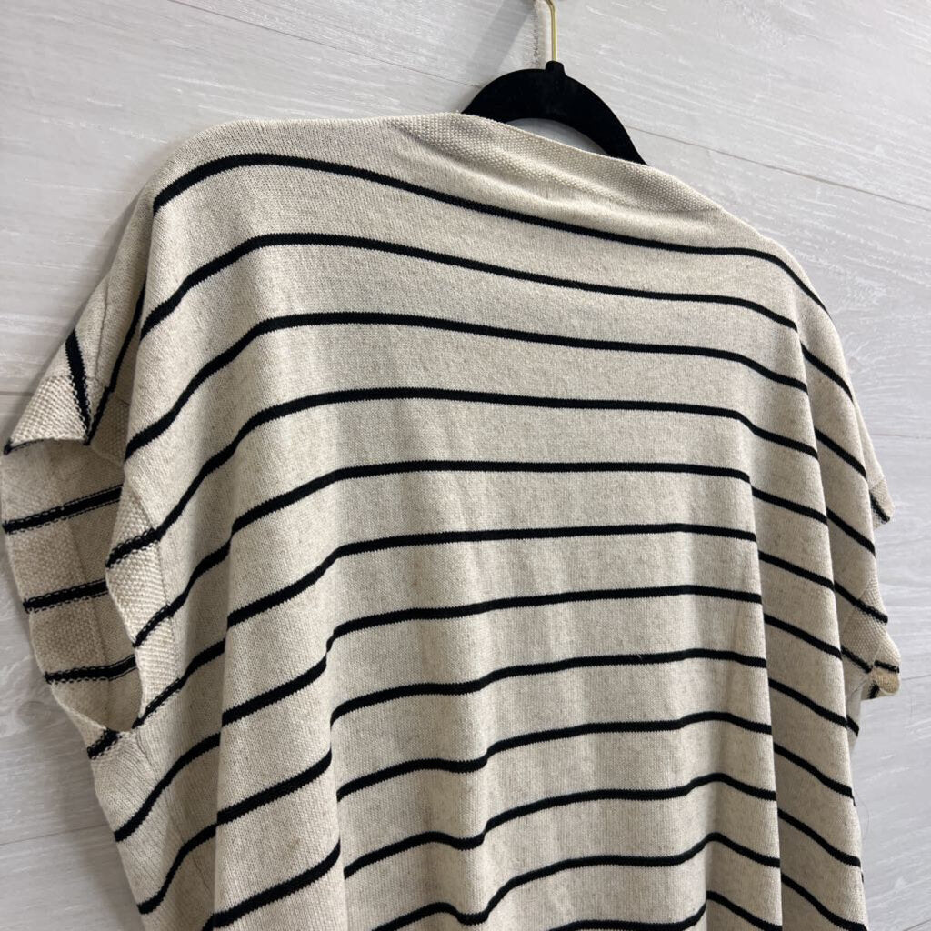 Max Studio Beige/ Black Striped Short Sleeve Top Small