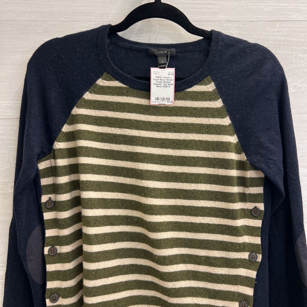 J Crew Navy/ Green/ Cream Striped Sweater Top Small