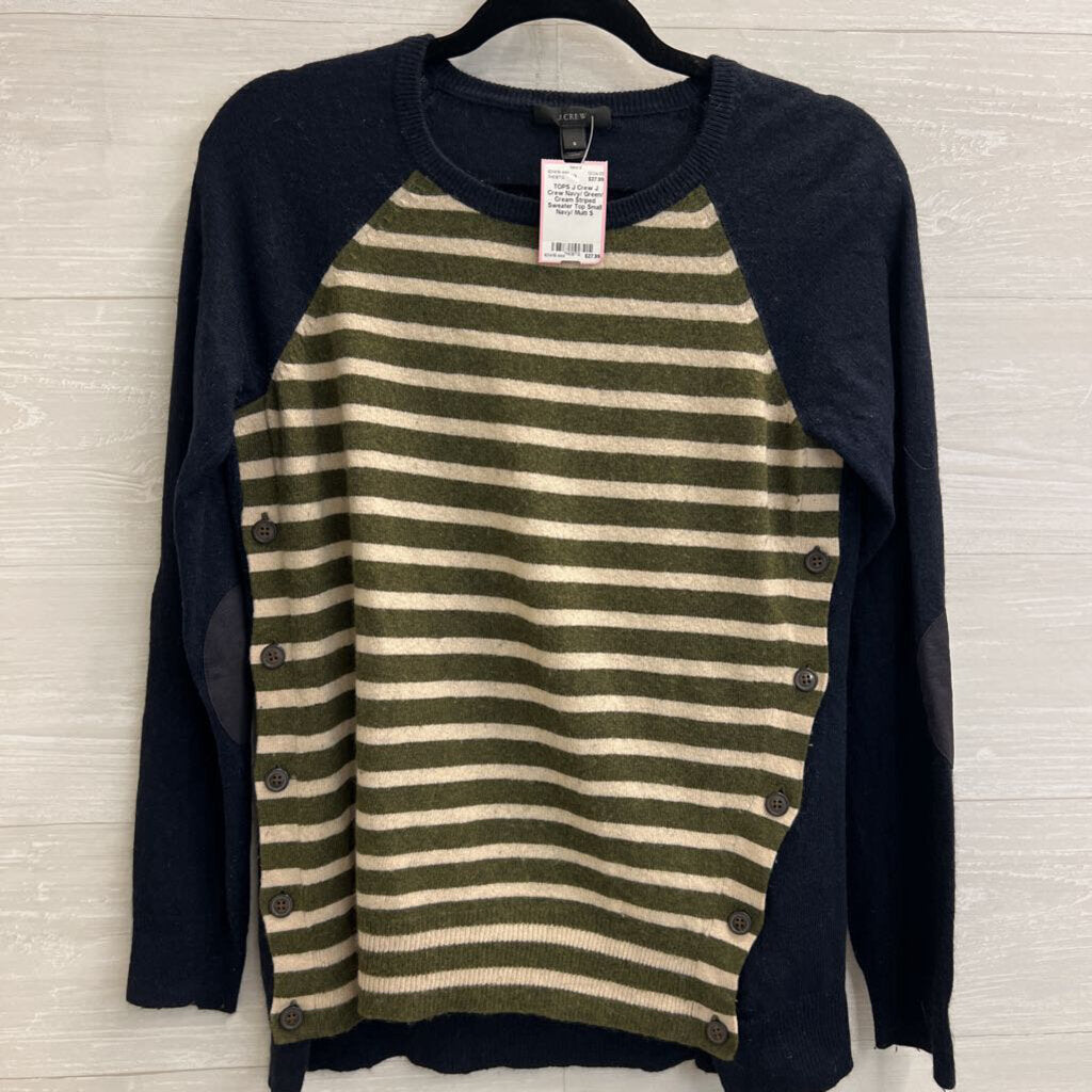 J Crew Navy/ Green/ Cream Striped Sweater Top Small