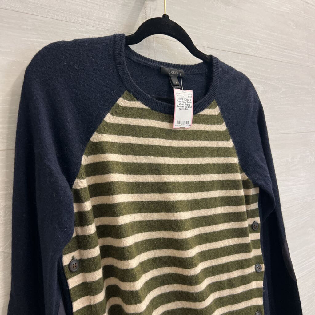 J Crew Navy/ Green/ Cream Striped Sweater Top Small