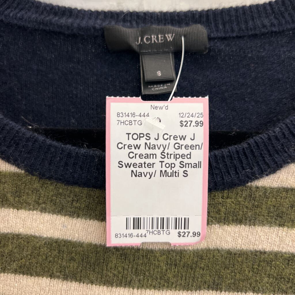 J Crew Navy/ Green/ Cream Striped Sweater Top Small