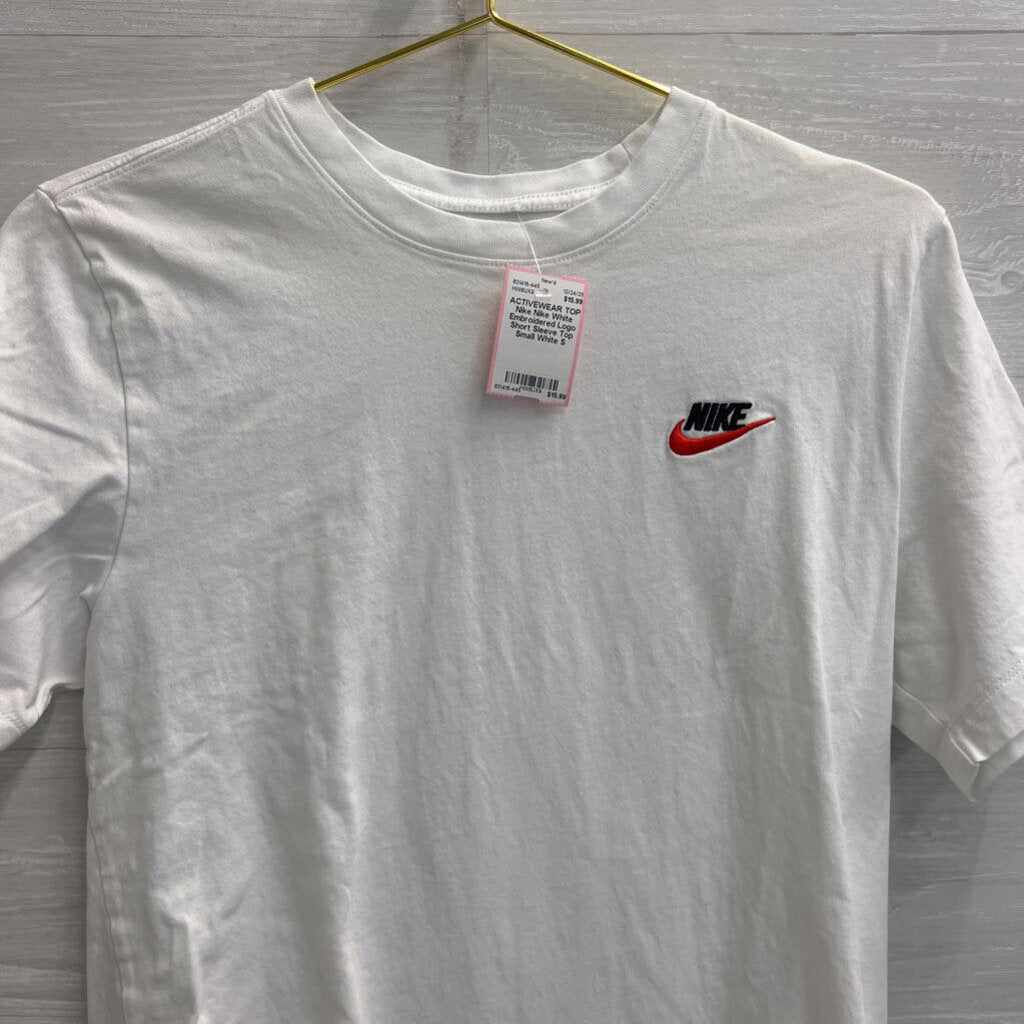 Nike White Embroidered Logo Short Sleeve Top Small