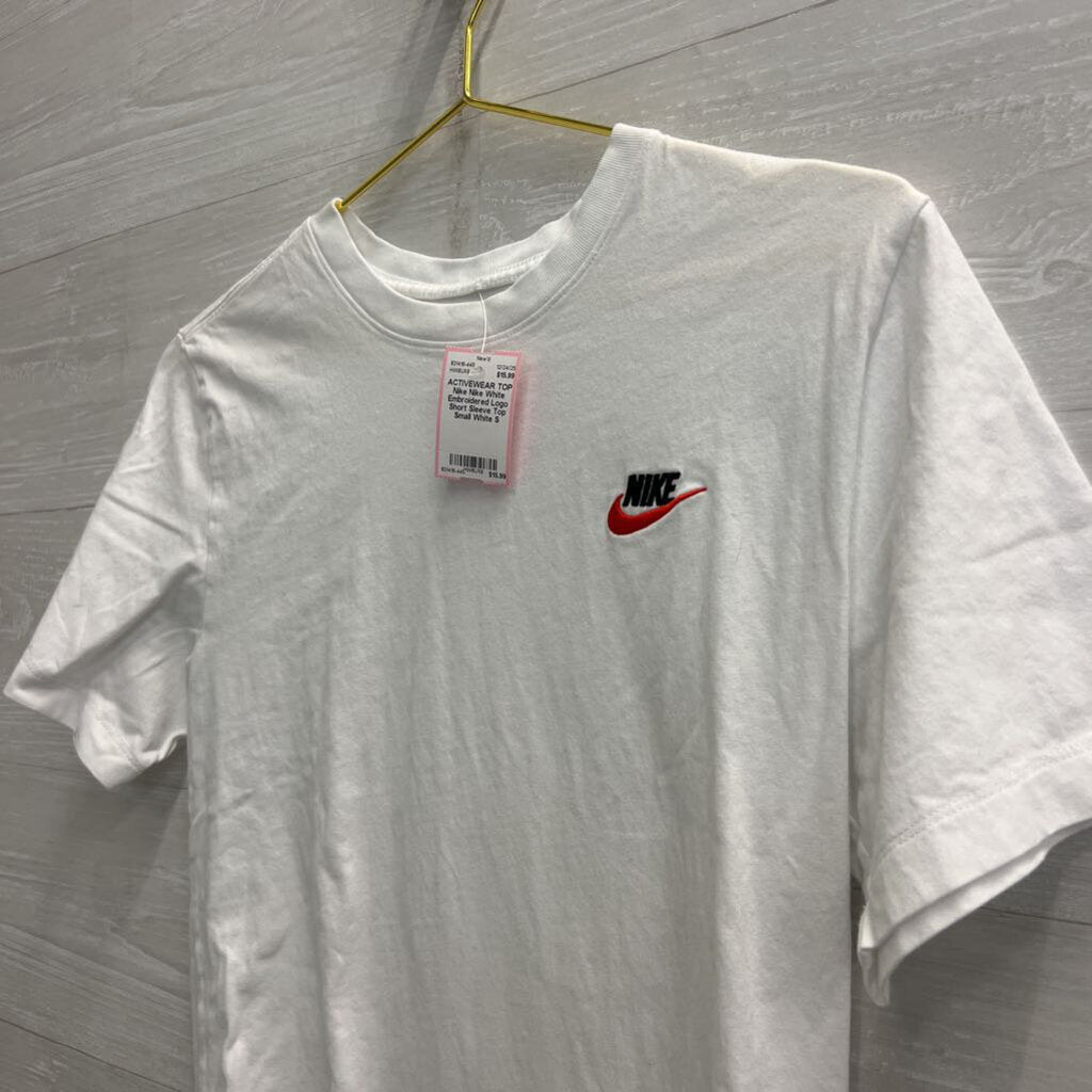Nike White Embroidered Logo Short Sleeve Top Small