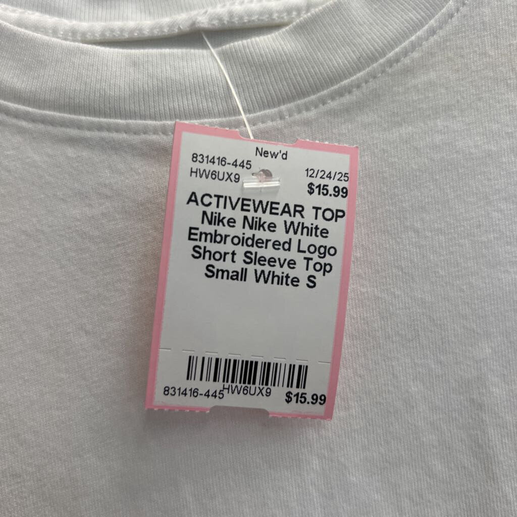 Nike White Embroidered Logo Short Sleeve Top Small