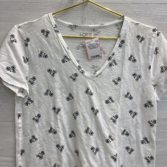 Loft White Bicycle Print Short Sleeve Top Small