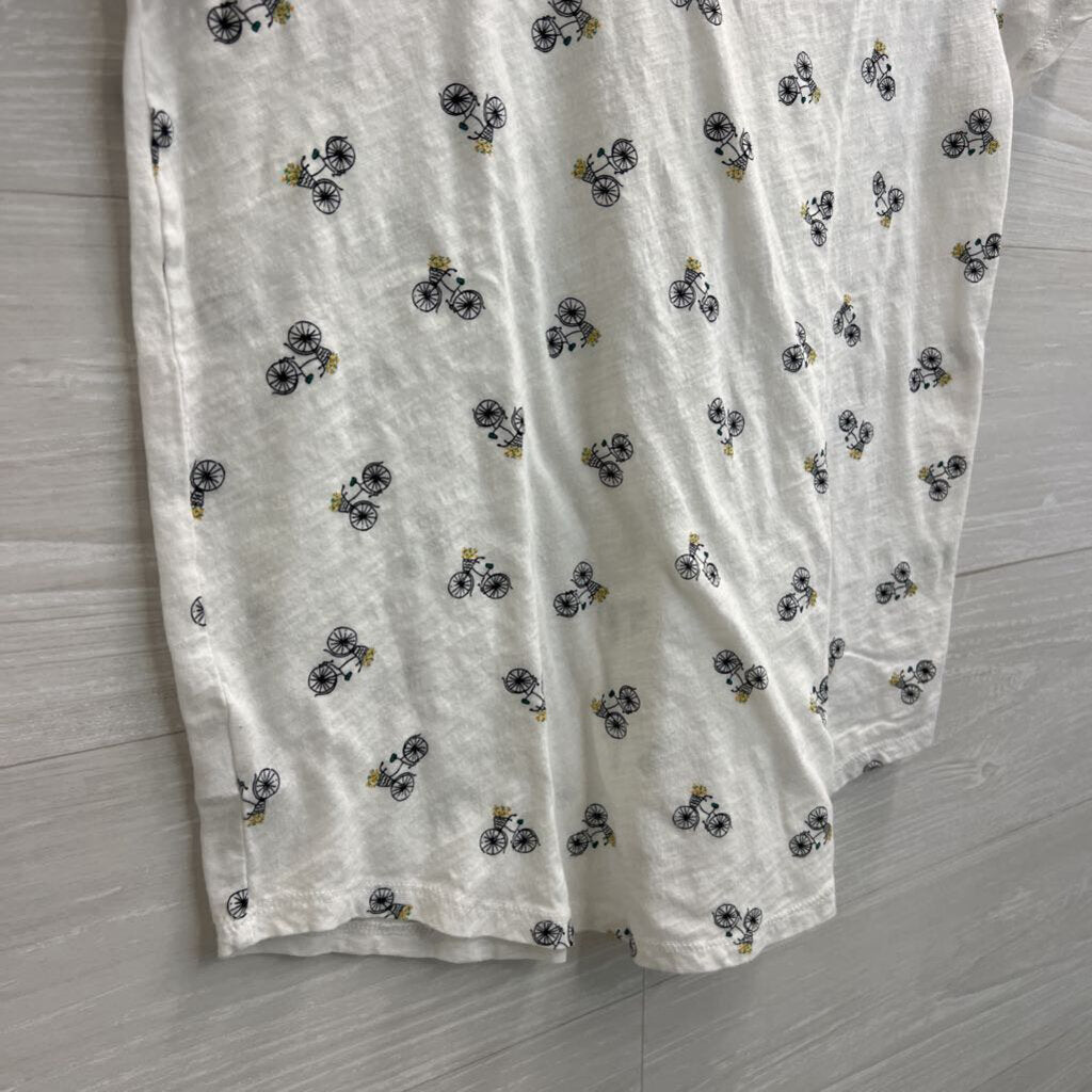 Loft White Bicycle Print Short Sleeve Top Small
