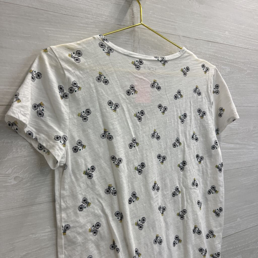 Loft White Bicycle Print Short Sleeve Top Small