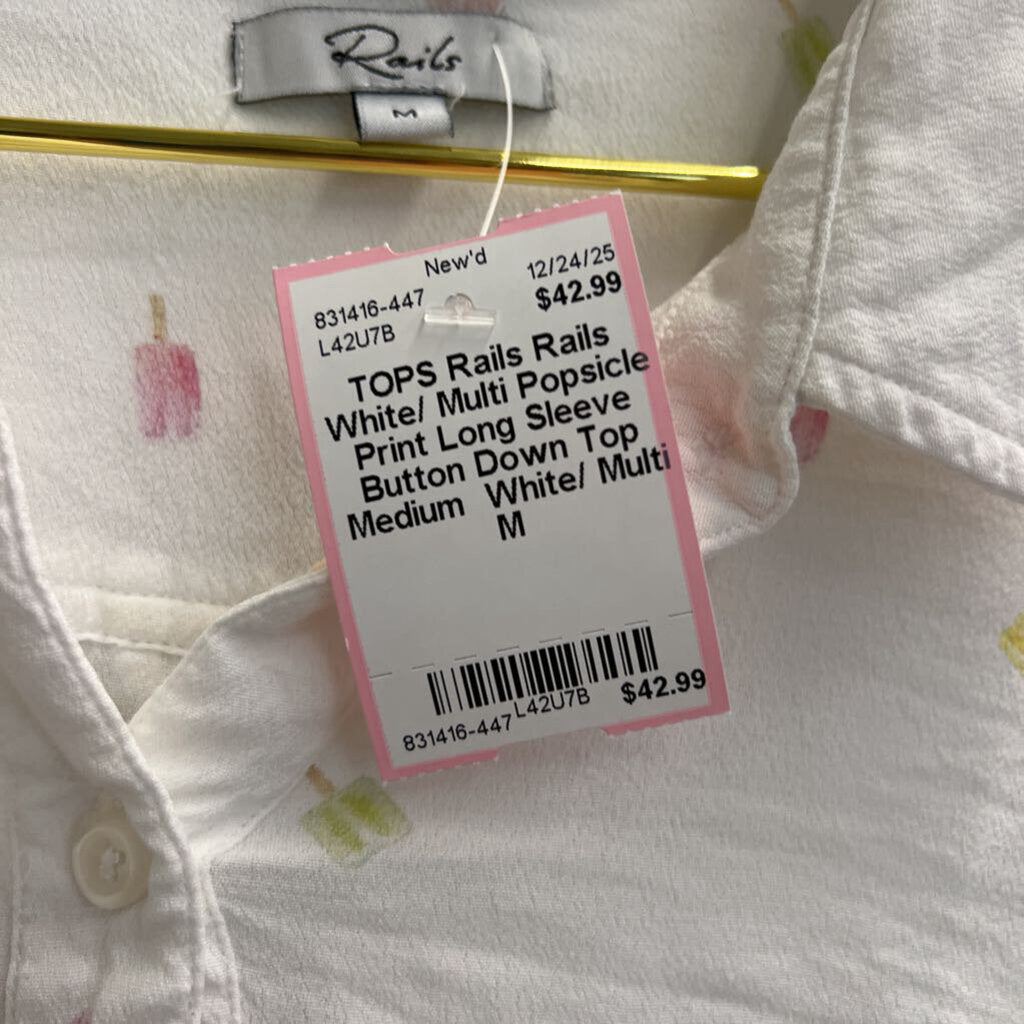 Rails White/ Multi Popsicle Print Long Sleeve Button Down Top Medium