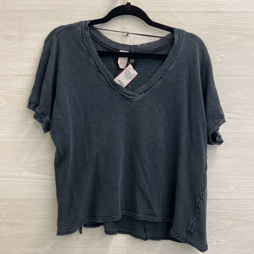 We The Free Navy V Neck Short Sleeve Top Extra Small