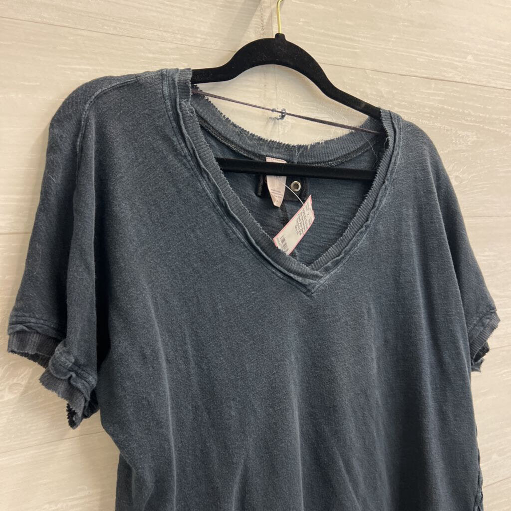 We The Free Navy V Neck Short Sleeve Top Extra Small
