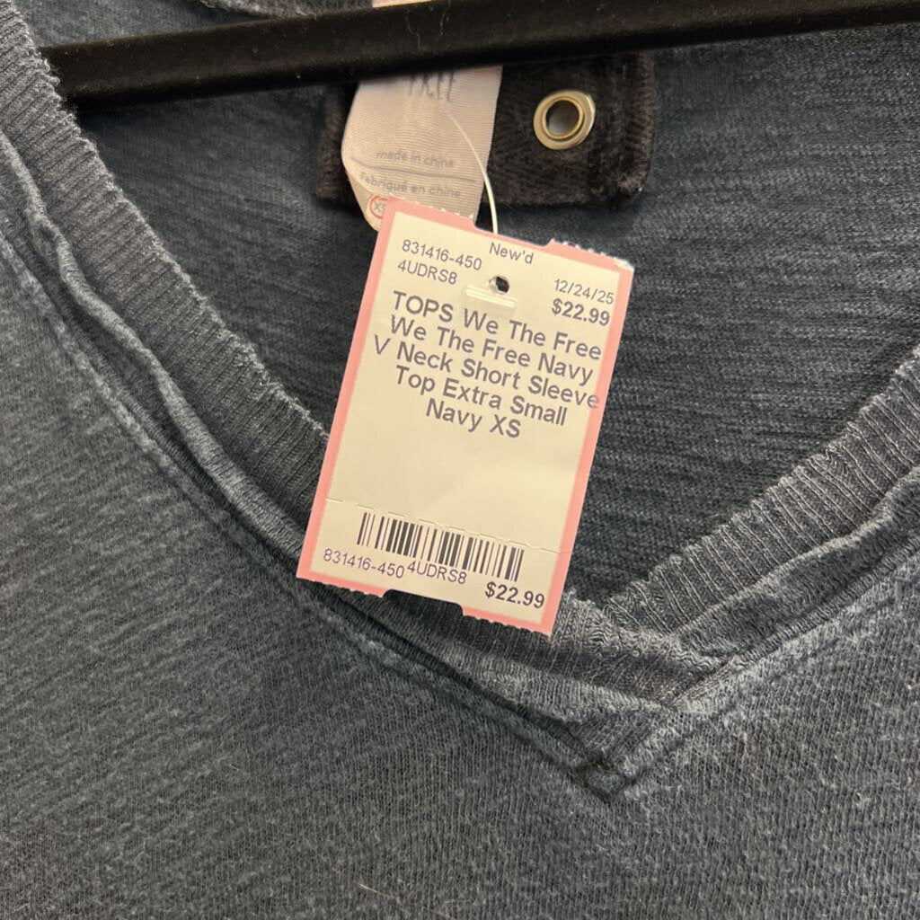 We The Free Navy V Neck Short Sleeve Top Extra Small