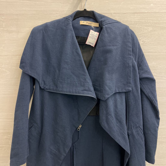 K'frans Navy 100% Cotton A Symmetrical Zip Up Long Jacket 2