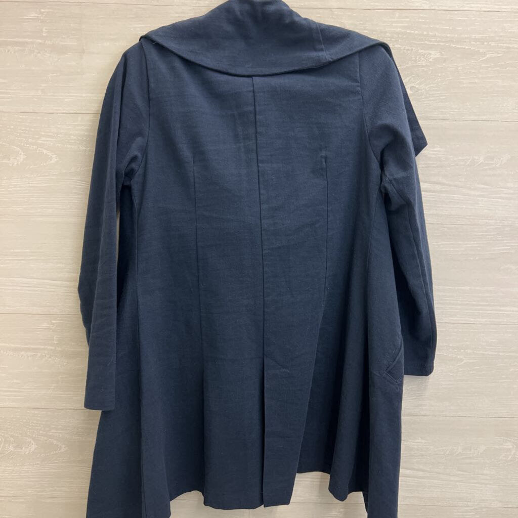 K'frans Navy 100% Cotton A Symmetrical Zip Up Long Jacket 2