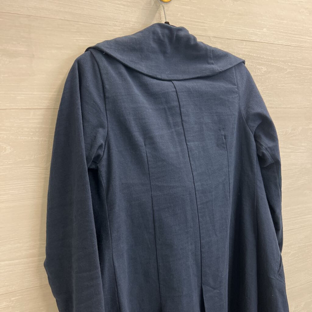 K'frans Navy 100% Cotton A Symmetrical Zip Up Long Jacket 2