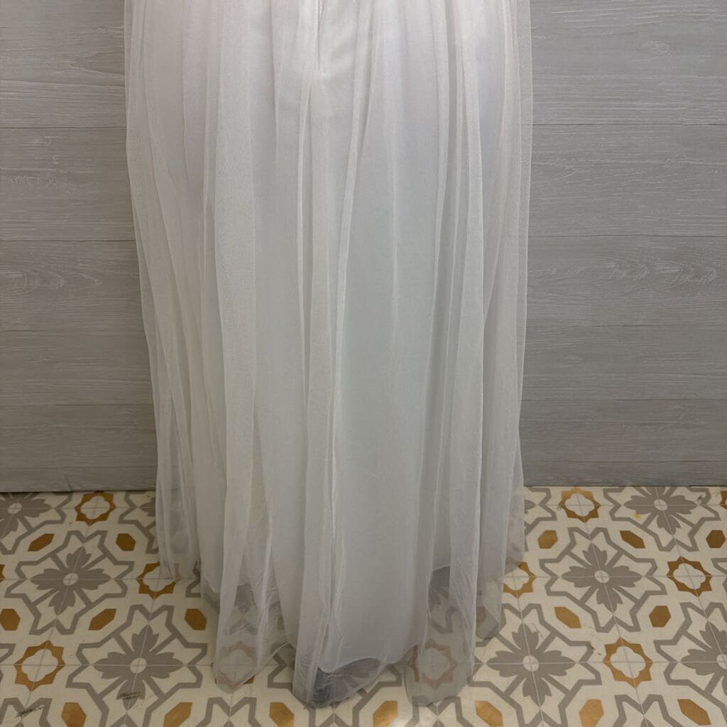 Blondie Nites White/ Blue Lace Top Long Formal Dress 5