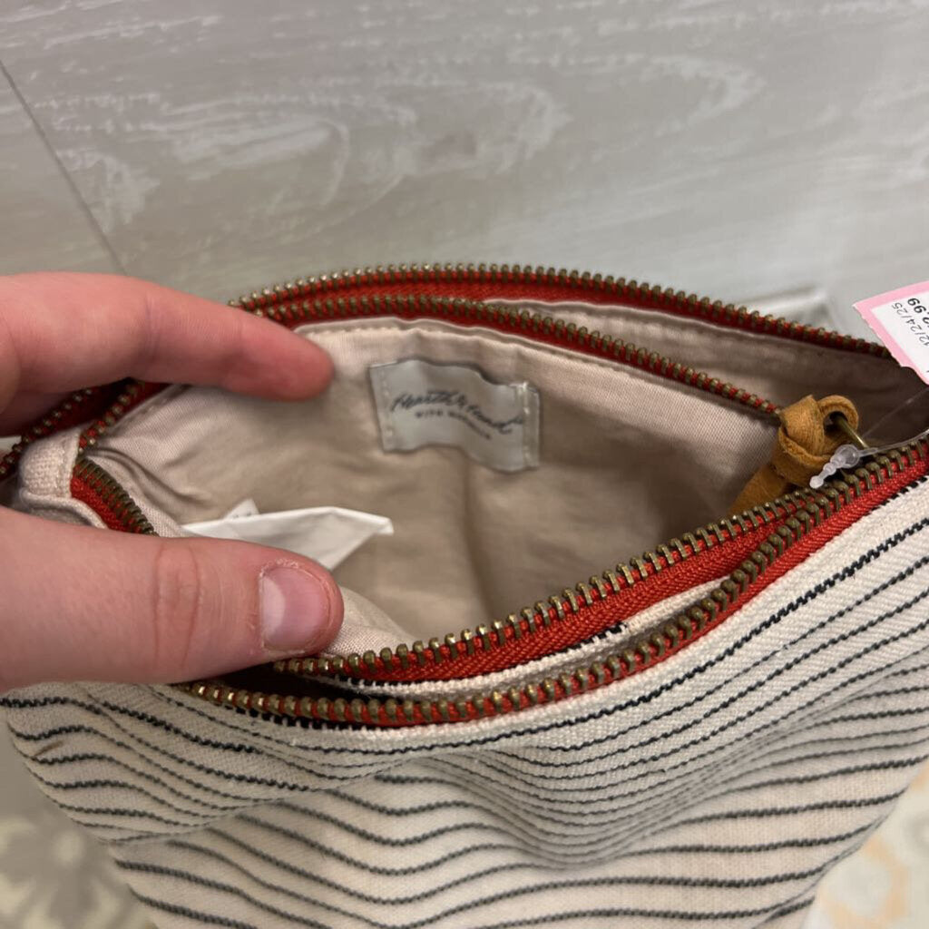 Hearth and Hand Beige Canvas Striped Nested Makeup Bags