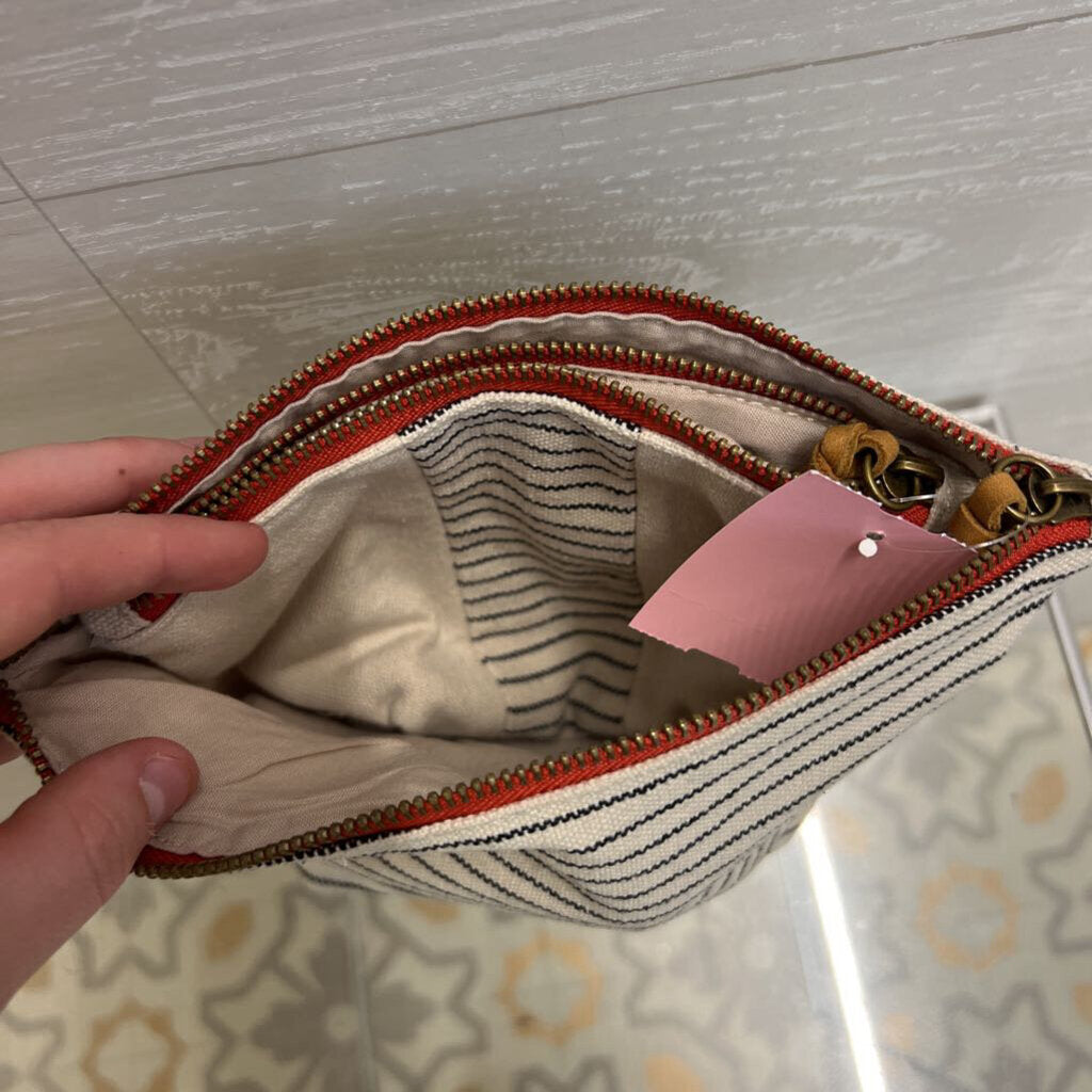 Hearth and Hand Beige Canvas Striped Nested Makeup Bags