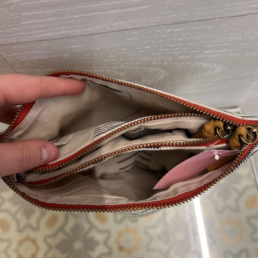 Hearth and Hand Beige Canvas Striped Nested Makeup Bags