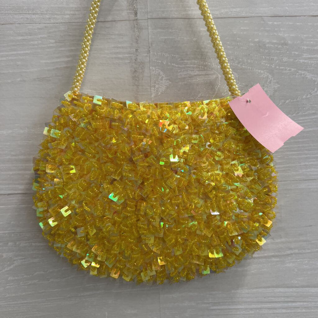 Yellow Sequin Beaded Pearl Strap Purse
