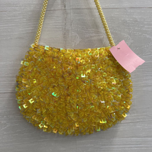 Yellow Sequin Beaded Pearl Strap Purse