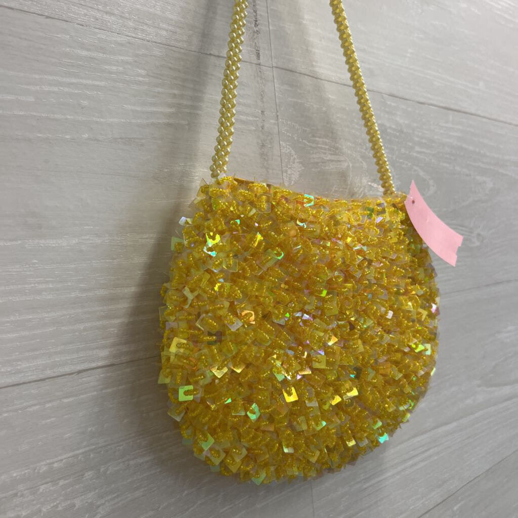 Yellow Sequin Beaded Pearl Strap Purse
