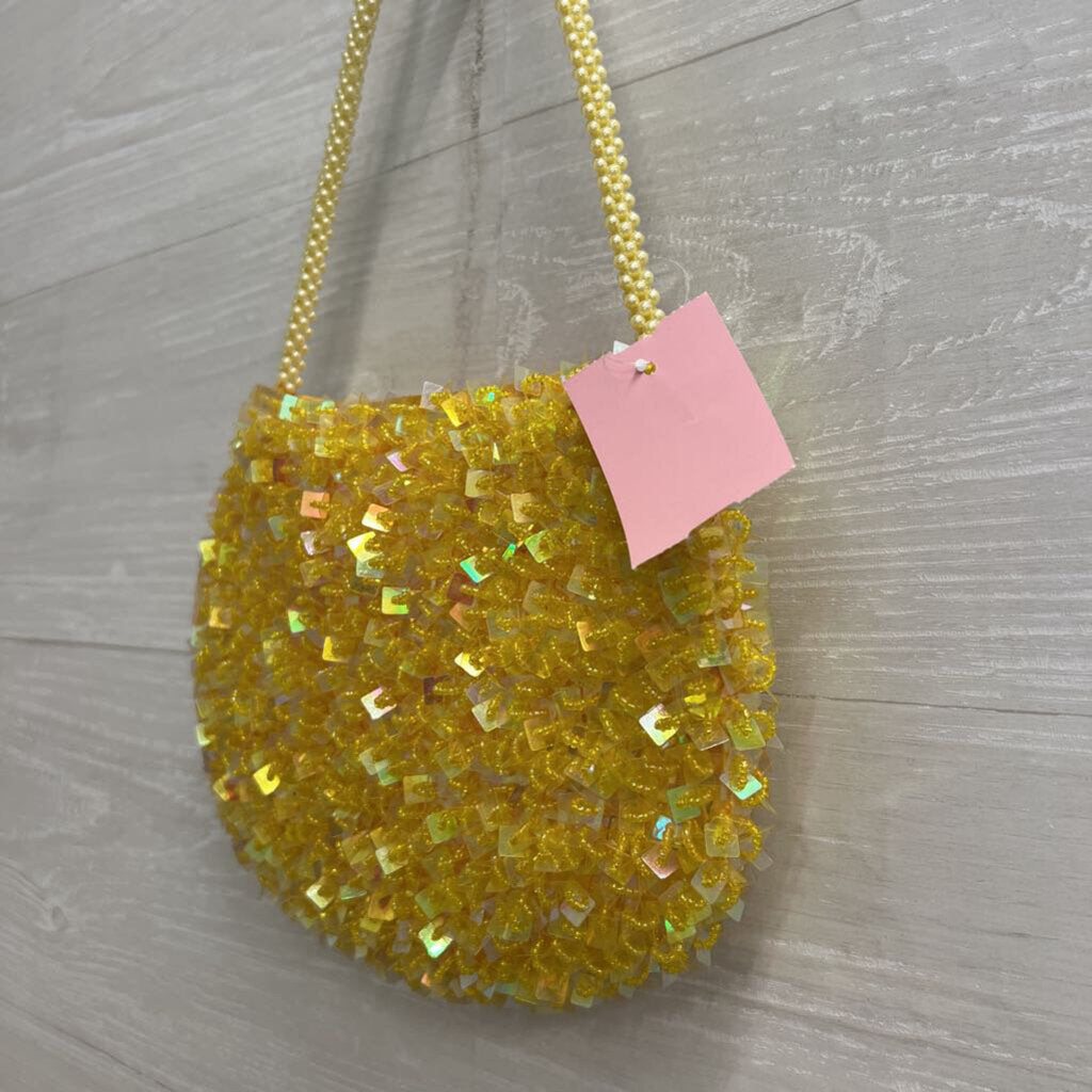 Yellow Sequin Beaded Pearl Strap Purse