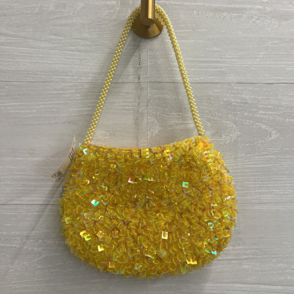Yellow Sequin Beaded Pearl Strap Purse