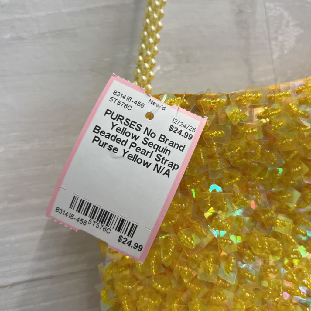 Yellow Sequin Beaded Pearl Strap Purse