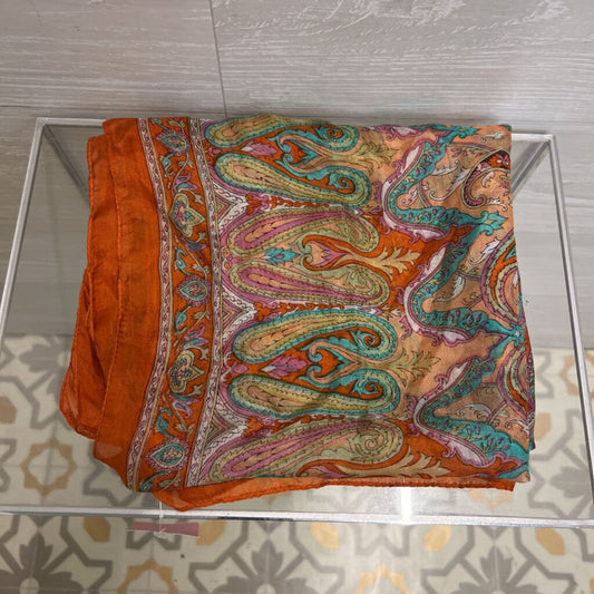 100% Silk Orange/ Multi Print Scarf