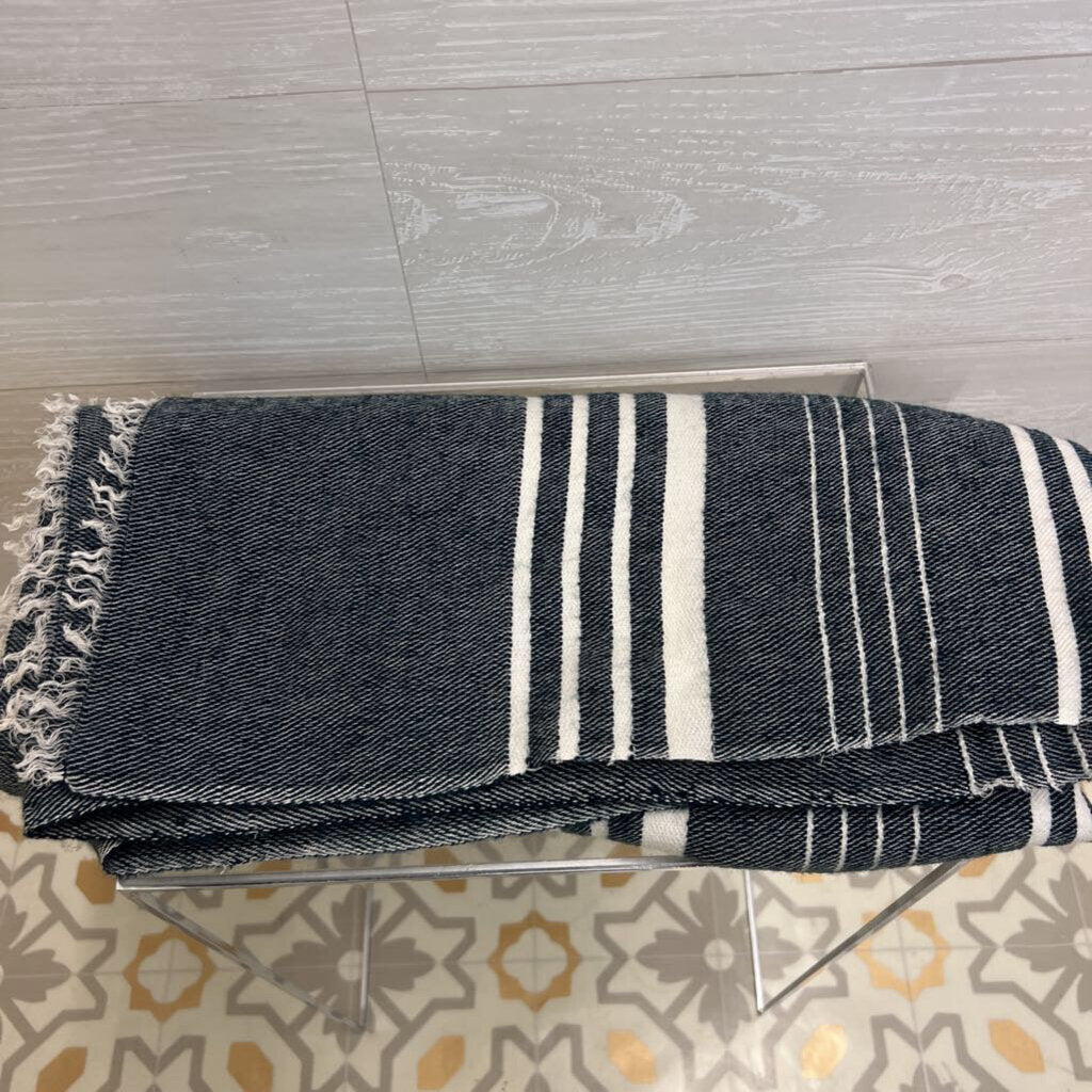 J Crew Navy/ White Striped Wrap Scarf With Arm Holes One Size