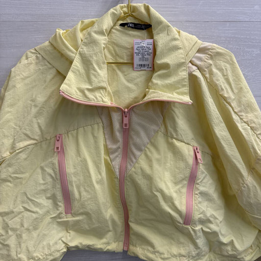 Zara Yellow/ Pink Trim Cropped Windbreaker Jacket XXL