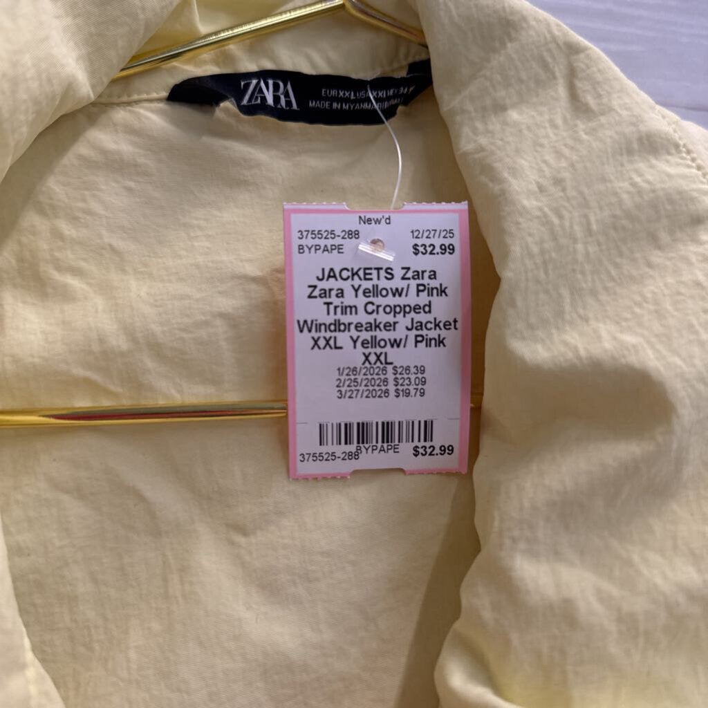 Zara Yellow/ Pink Trim Cropped Windbreaker Jacket XXL