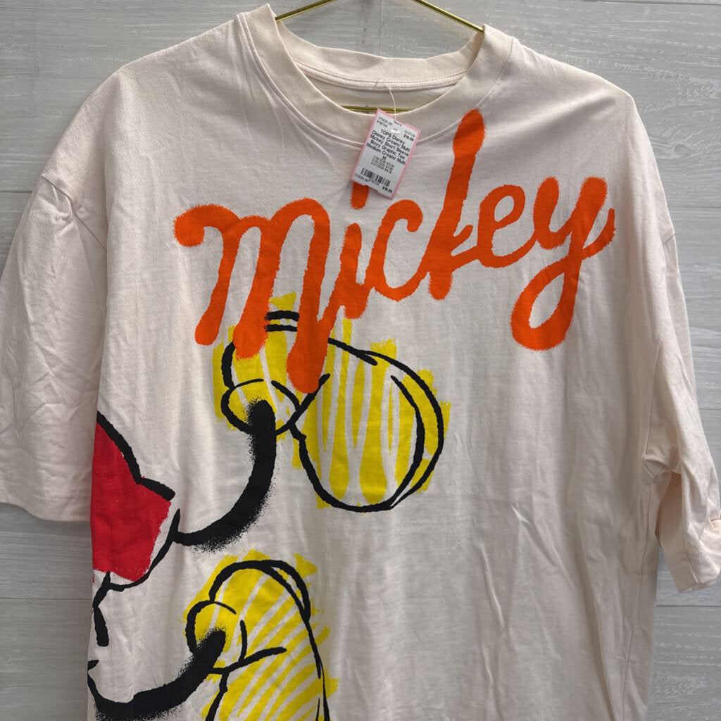 Disney Cream/ Multi Mickey Short Sleeve Boxy Graphic Tee Medium