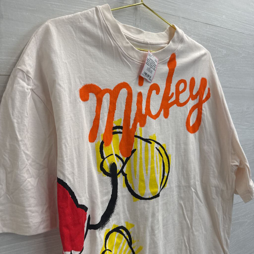 Disney Cream/ Multi Mickey Short Sleeve Boxy Graphic Tee Medium