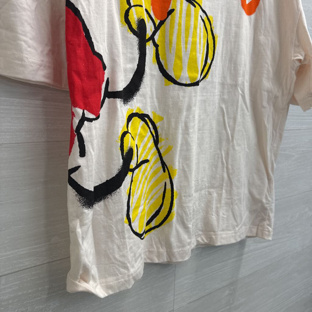 Disney Cream/ Multi Mickey Short Sleeve Boxy Graphic Tee Medium