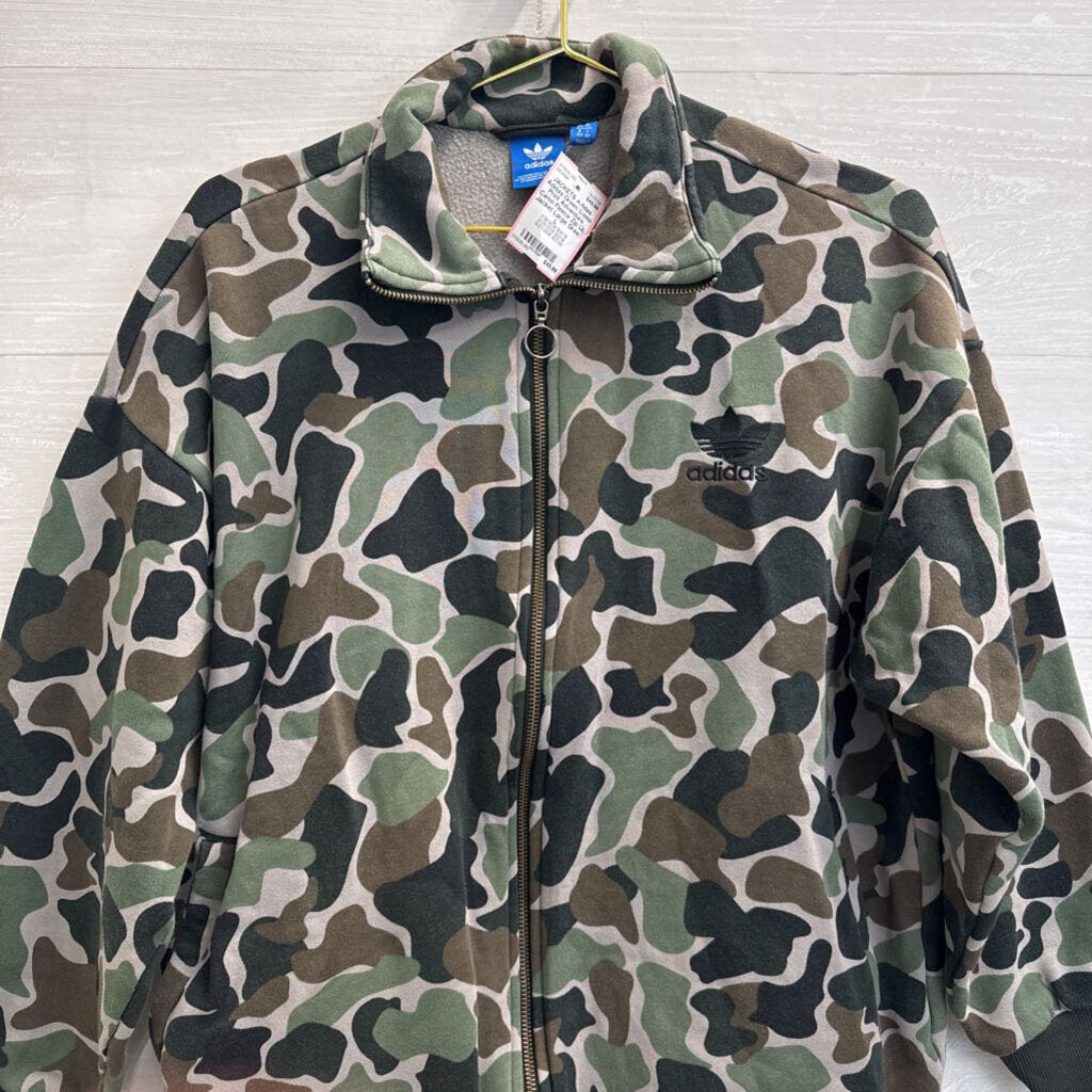 Adidas Green Camo Print Adventure Camo Fleece Zip Up Jacket Large