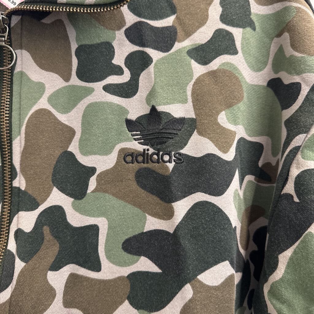 Adidas Green Camo Print Adventure Camo Fleece Zip Up Jacket Large