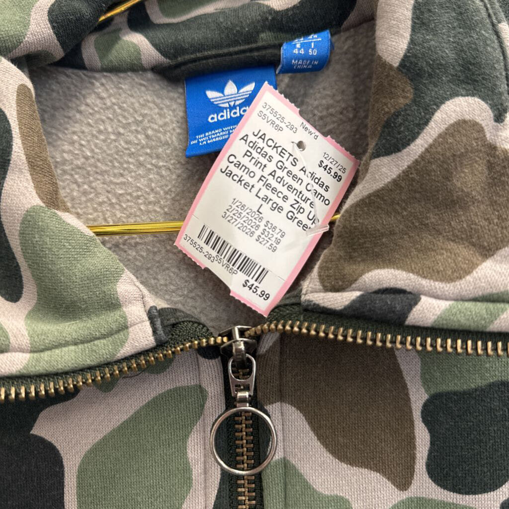 Adidas Green Camo Print Adventure Camo Fleece Zip Up Jacket Large