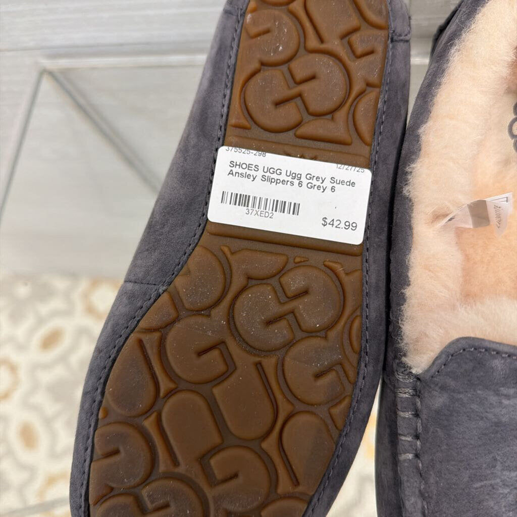 Ugg Grey Suede Ansley Slippers 6
