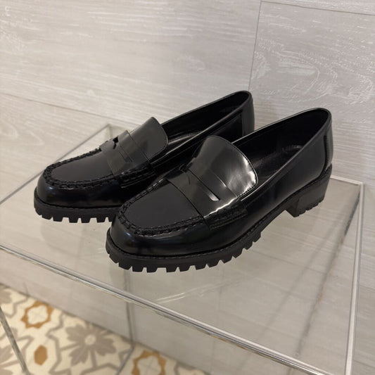 Talbots Black Leather Lug Sole Gianna Penny Loafers 6