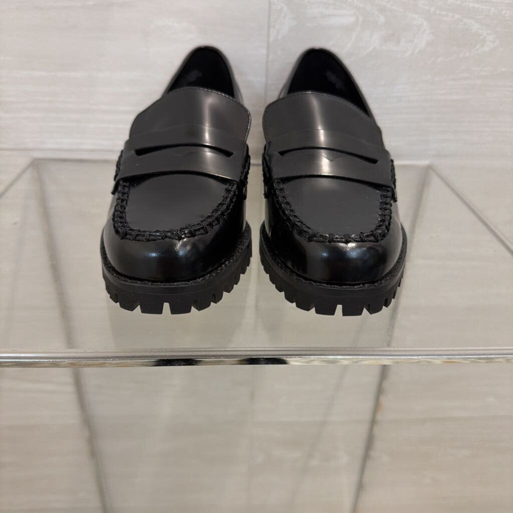 Talbots Black Leather Lug Sole Gianna Penny Loafers 6