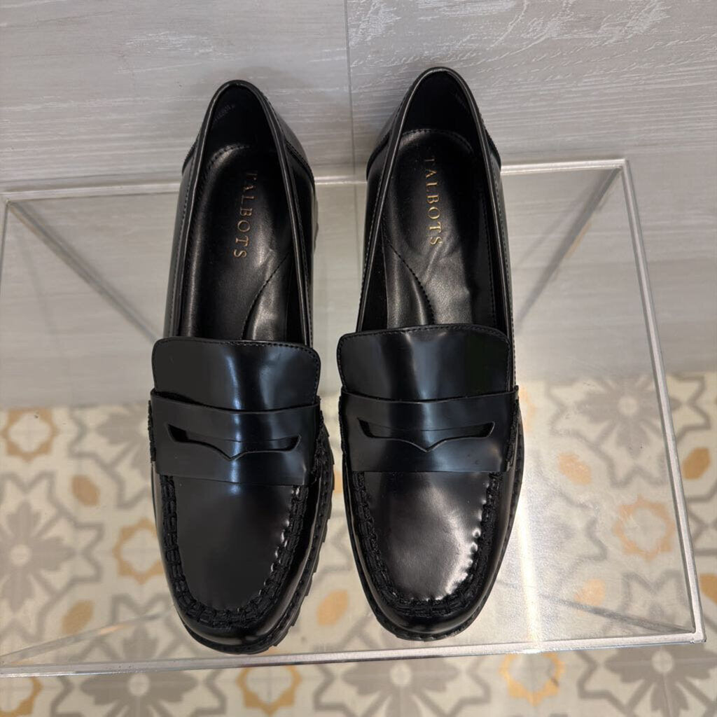 Talbots Black Leather Lug Sole Gianna Penny Loafers 6