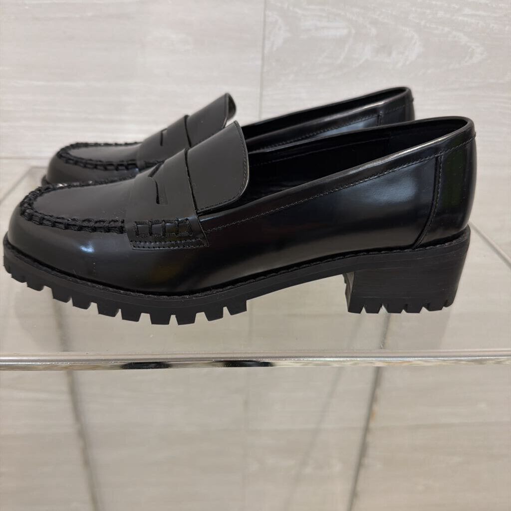 Talbots Black Leather Lug Sole Gianna Penny Loafers 6