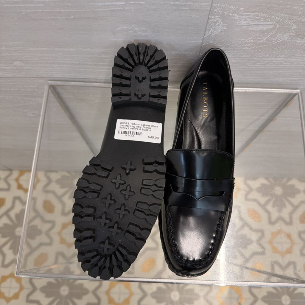 Talbots Black Leather Lug Sole Gianna Penny Loafers 6